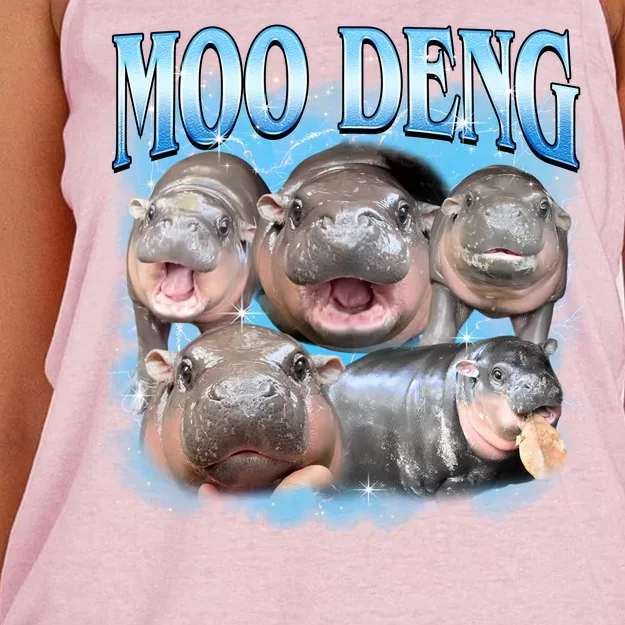 Blue Moo Deng Meme Hippo Funny Women's Knotted Racerback Tank