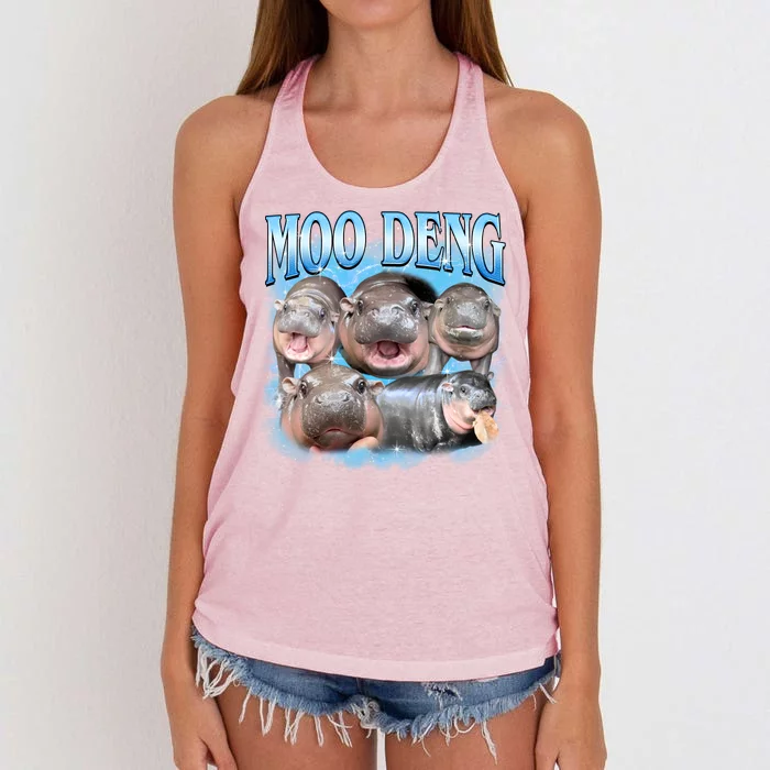 Blue Moo Deng Meme Hippo Funny Women's Knotted Racerback Tank