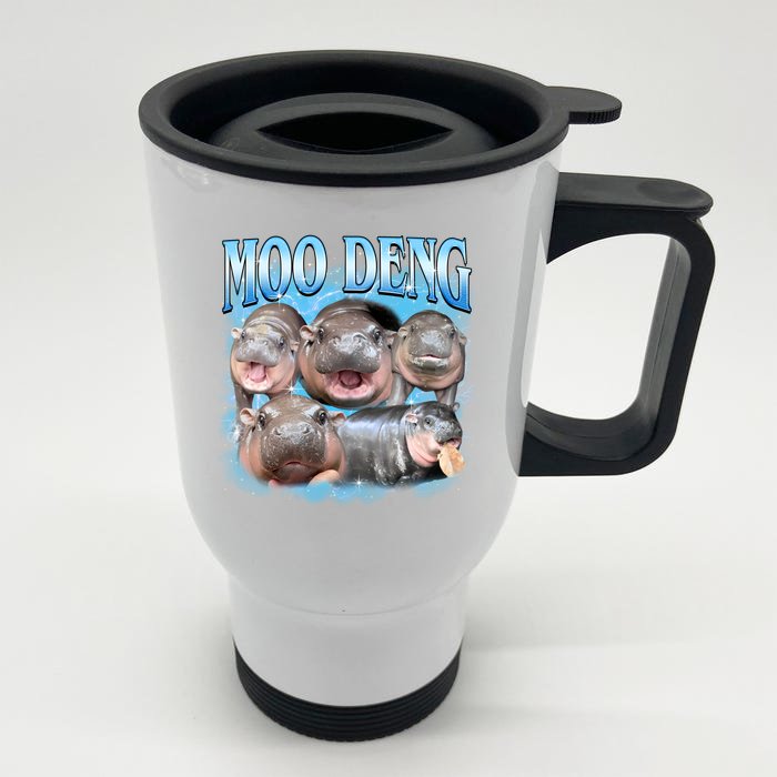 Blue Moo Deng Meme Hippo Funny Front & Back Stainless Steel Travel Mug