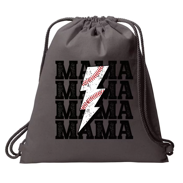 Baseball Mama Distressed Lightning Bolt Mom Drawstring Bag