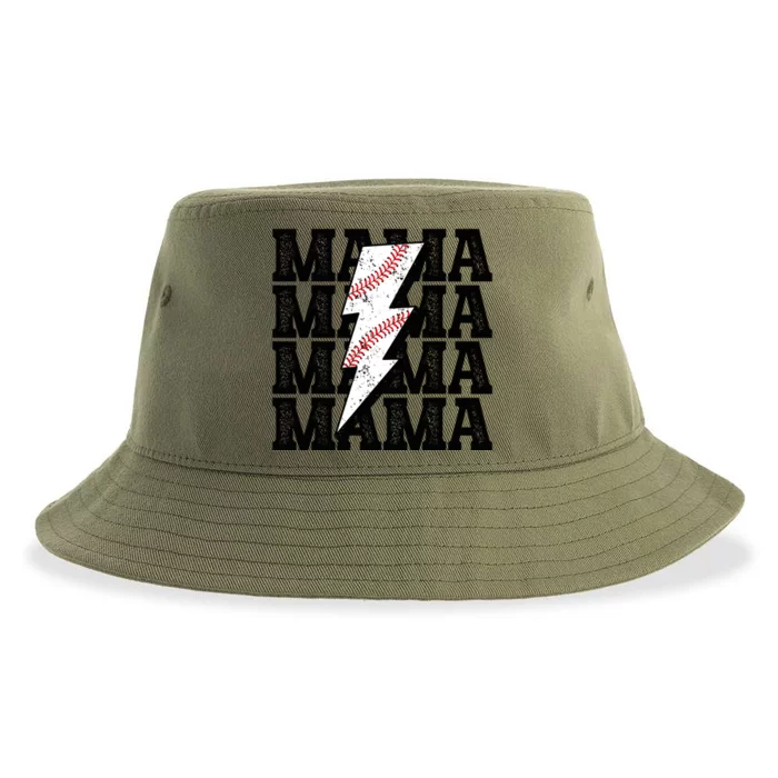 Baseball Mama Distressed Lightning Bolt Mom Sustainable Bucket Hat