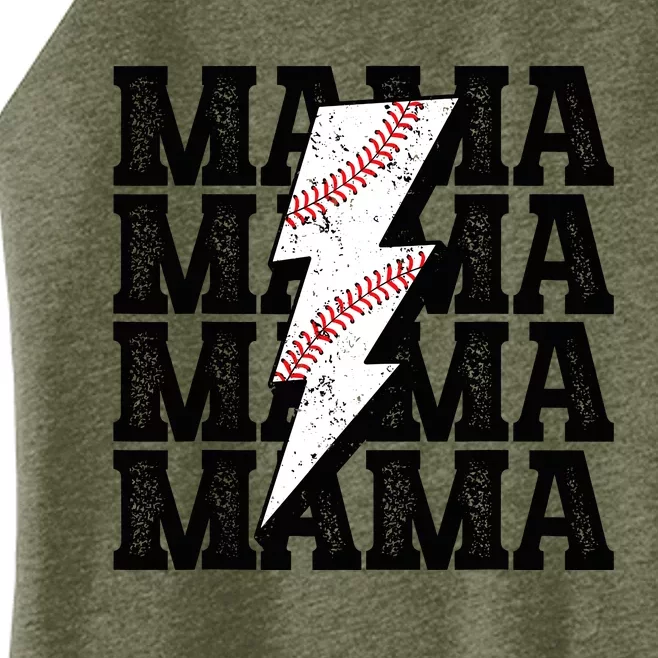 Baseball Mama Distressed Lightning Bolt Mom Women’s Perfect Tri Rocker Tank