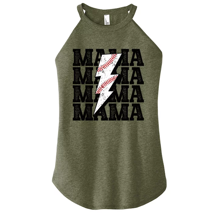 Baseball Mama Distressed Lightning Bolt Mom Women’s Perfect Tri Rocker Tank