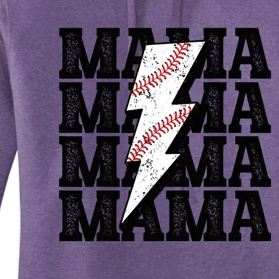 Baseball Mama Distressed Lightning Bolt Mom Women's Pullover Hoodie