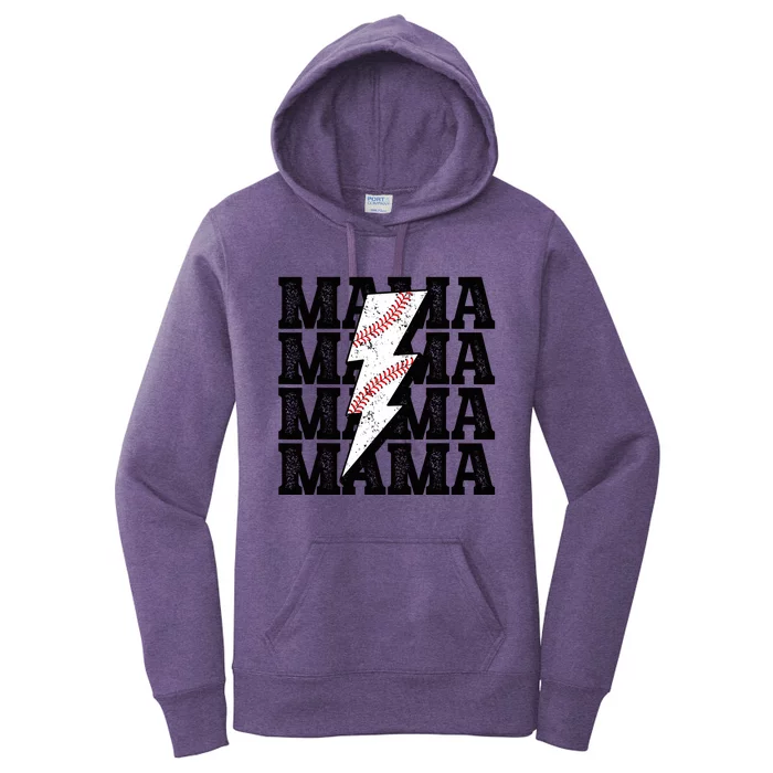 Baseball Mama Distressed Lightning Bolt Mom Women's Pullover Hoodie