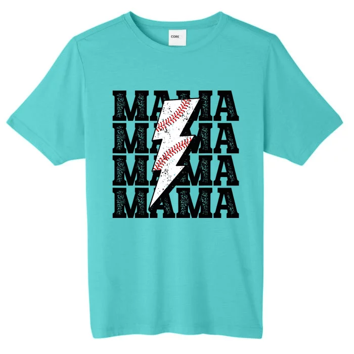 Baseball Mama Distressed Lightning Bolt Mom ChromaSoft Performance T-Shirt