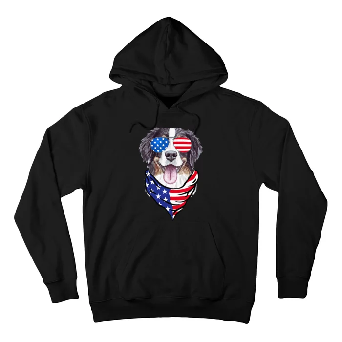 Bernese Mountain Dog American Flag Glasses 4th of July Hoodie