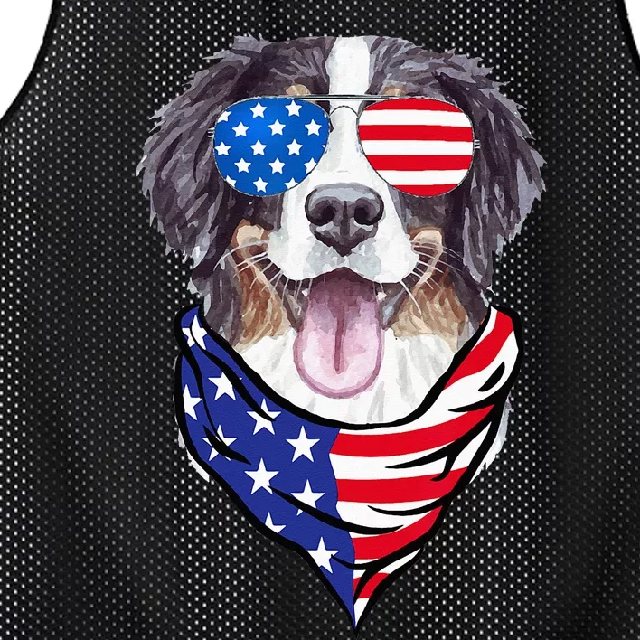 Bernese Mountain Dog American Flag Glasses 4th of July Mesh Reversible Basketball Jersey Tank