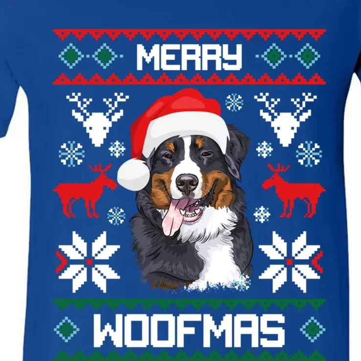 Bernese Mountain Dog Gift For Merry Christmas Woofmas Berner Gift V-Neck T-Shirt