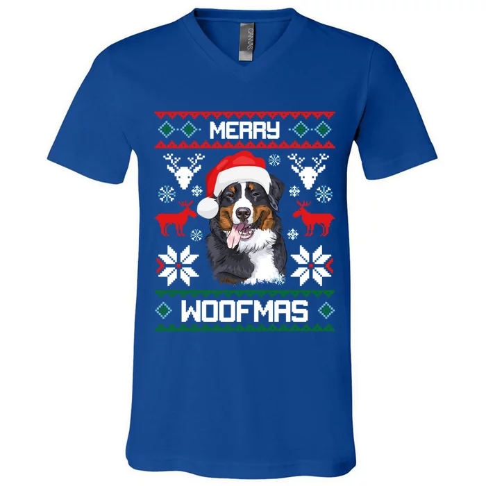 Bernese Mountain Dog Gift For Merry Christmas Woofmas Berner Gift V-Neck T-Shirt