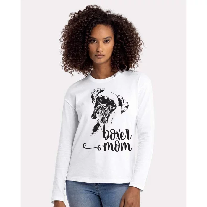 BOXER MOM DOG FACE DOG LOVERS BOXER MOM GIFT Womens Cotton Relaxed Long Sleeve T-Shirt