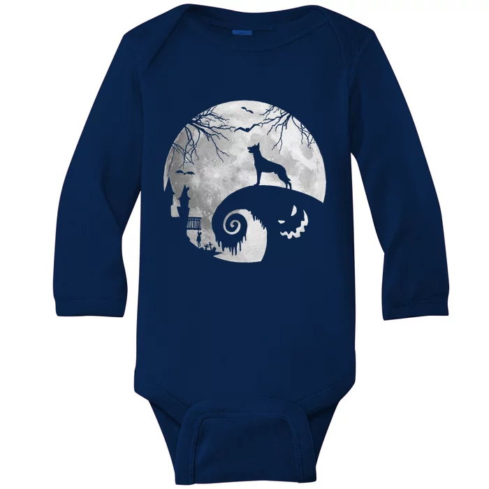 Belgian Malinois Dog And Moon Halloween Costume Dog Lover Baby Long Sleeve Bodysuit