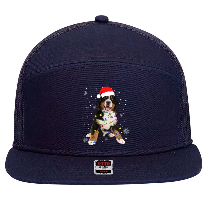 Bernese Mountain Dog Lights Christmas Matching Family Funny Gift 7 Panel Mesh Trucker Snapback Hat