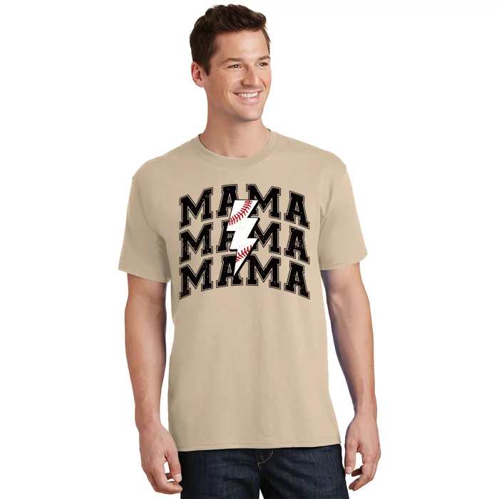 Baseball Mama Distressed Lightning Bolt Mom T-Shirt