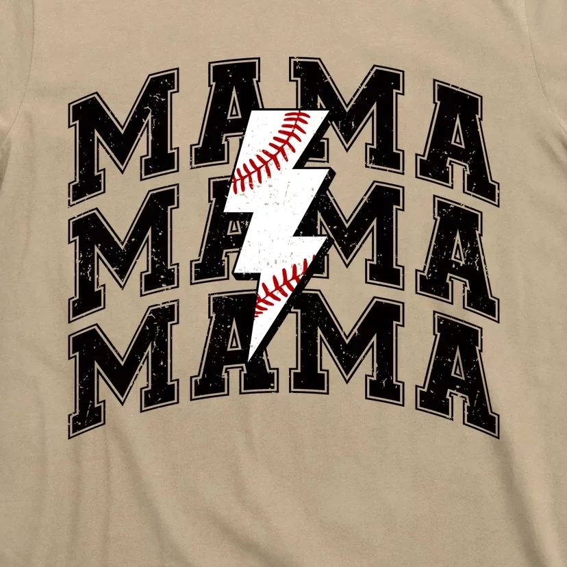 Baseball Mama Distressed Lightning Bolt Mom T-Shirt