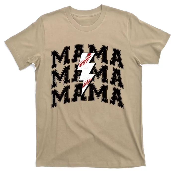 Baseball Mama Distressed Lightning Bolt Mom T-Shirt