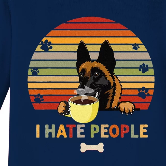 Belgian Malinois Dog Fathers Day I Hate People With Coffee Baby Long Sleeve Bodysuit