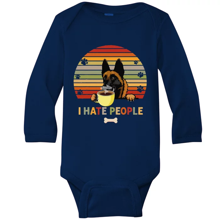 Belgian Malinois Dog Fathers Day I Hate People With Coffee Baby Long Sleeve Bodysuit