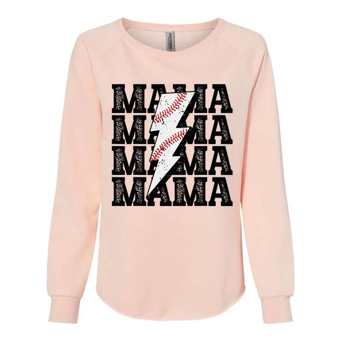 Baseball Mama Distressed Lightning Bolt Mom Womens California Wash Sweatshirt