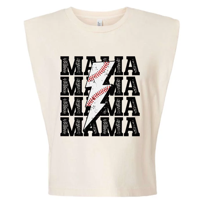 Baseball Mama Distressed Lightning Bolt Mom Garment-Dyed Women's Muscle Tee