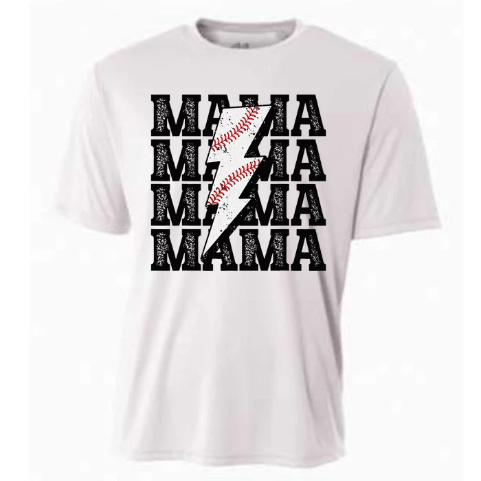 Baseball Mama Distressed Lightning Bolt Mom Cooling Performance Crew T-Shirt