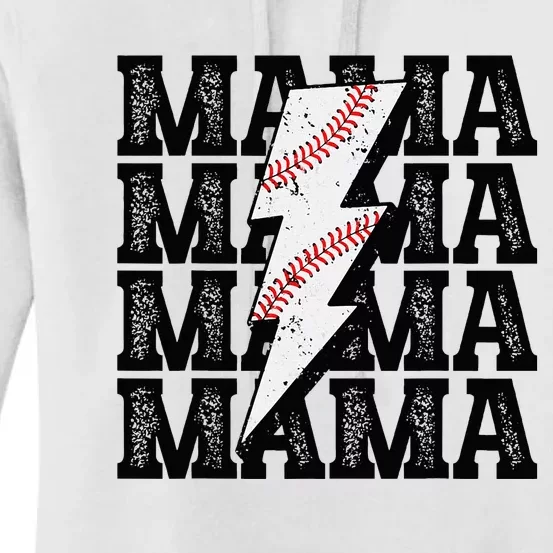 Baseball Mama Distressed Lightning Bolt Mom Women's Pullover Hoodie