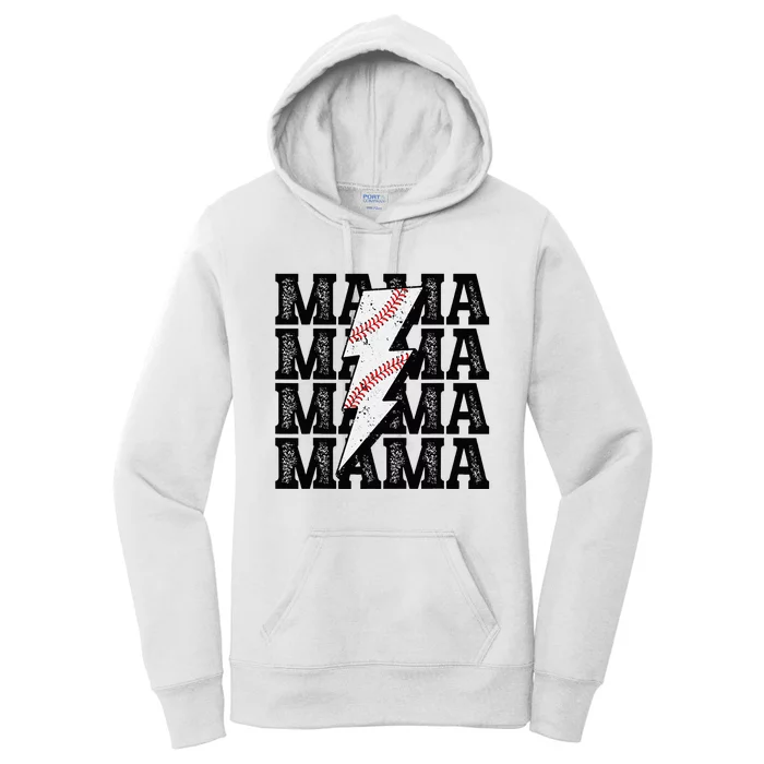 Baseball Mama Distressed Lightning Bolt Mom Women's Pullover Hoodie