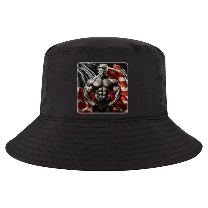 Buff Muscle Donald Trump American Flag Illustration Proud Cool Comfort Performance Bucket Hat