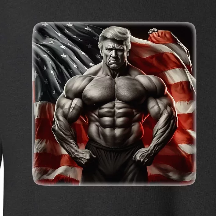 Buff Muscle Donald Trump American Flag Illustration Proud Toddler Sweatshirt