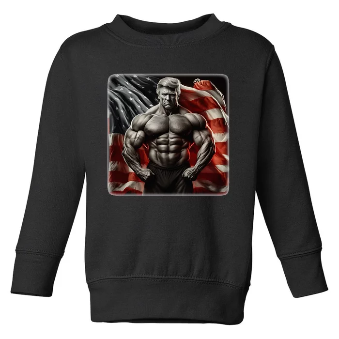 Buff Muscle Donald Trump American Flag Illustration Proud Toddler Sweatshirt