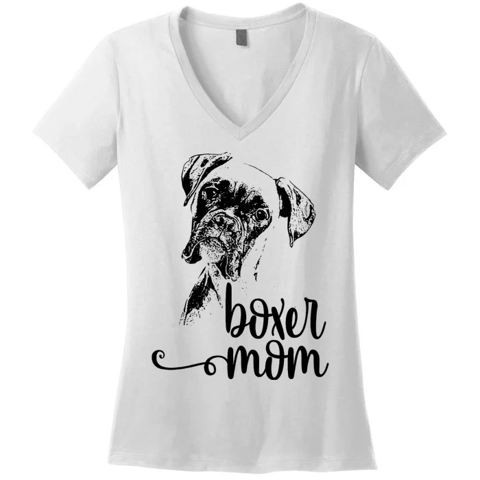 Boxer Mom Dog Face Dog Lovers Boxer Mom Women's V-Neck T-Shirt