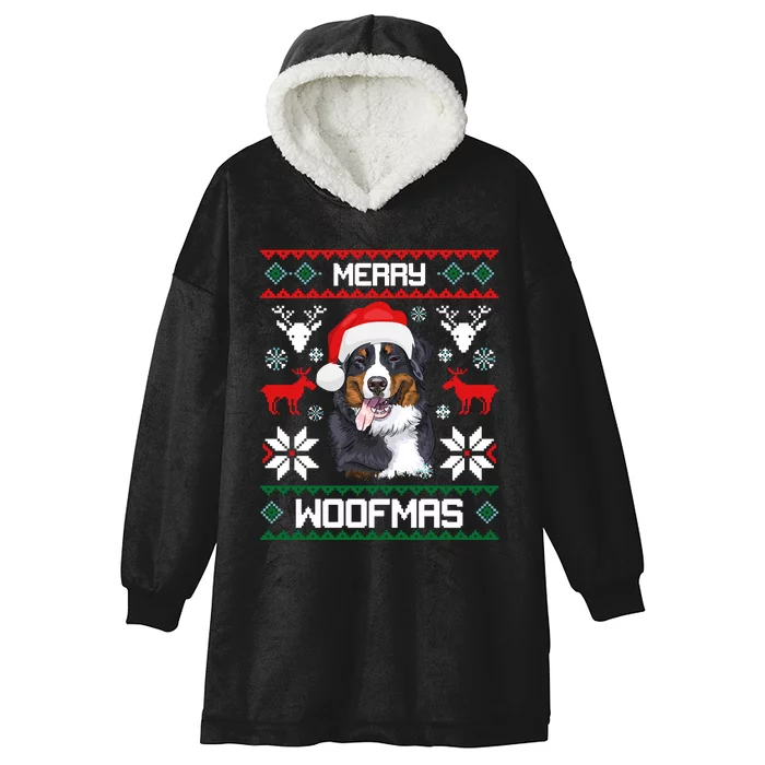 Bernese Mountain Dog Gift For Merry Christmas Woofmas Berner Hooded Wearable Blanket