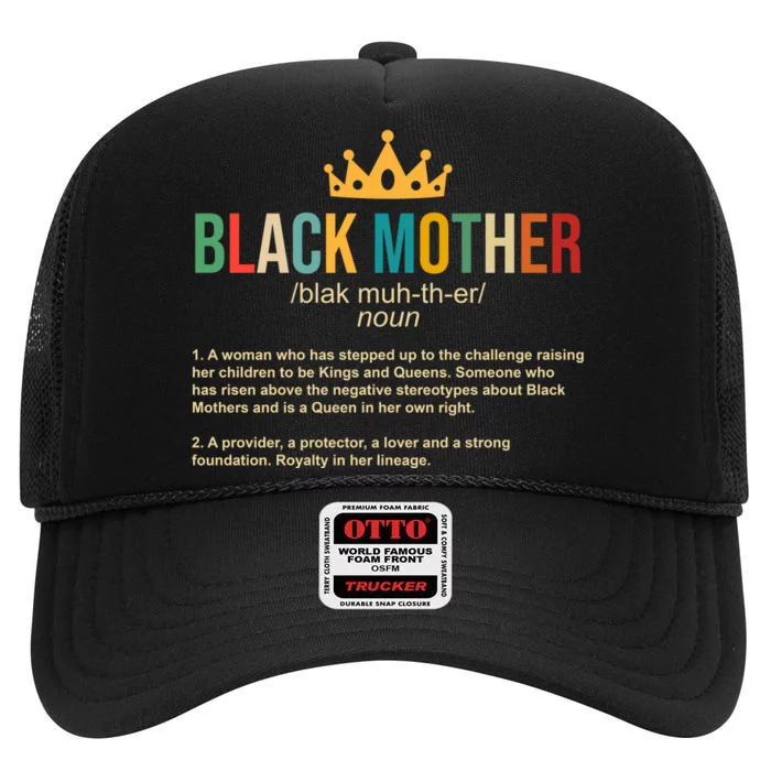 Black Mother Definition Crown High Crown Mesh Trucker Hat