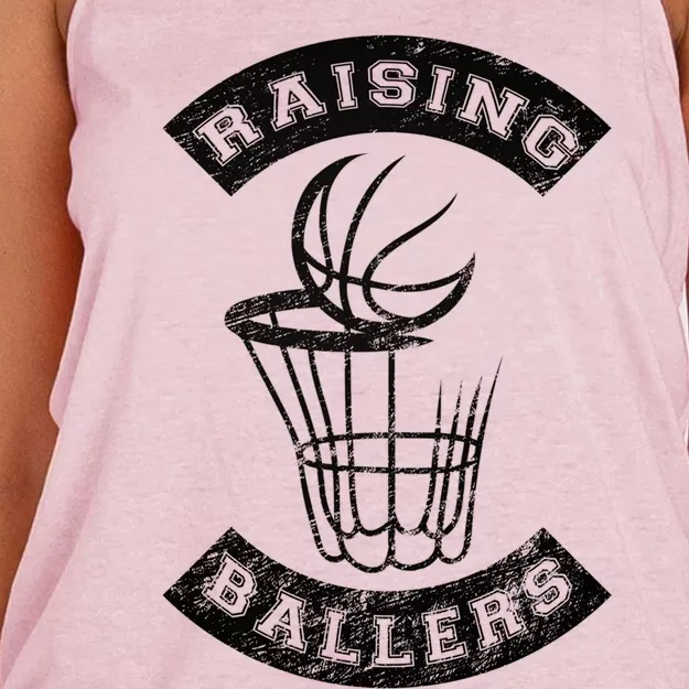 Basketball Mom Dad Mother Father Parenting Gift Raising Ballers Gift Women's Knotted Racerback Tank