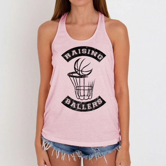 Basketball Mom Dad Mother Father Parenting Gift Raising Ballers Gift Women's Knotted Racerback Tank