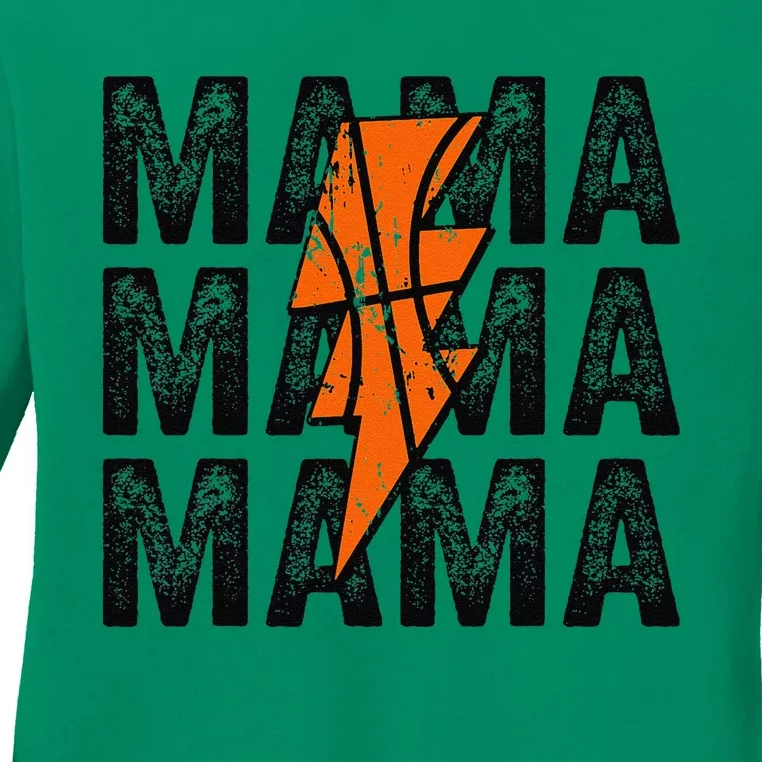 Basketball Mama Distressed Lightning Bolt Mom Ladies Long Sleeve Shirt