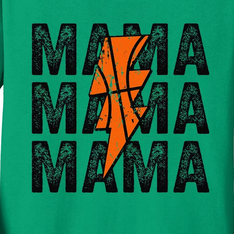 Basketball Mama Distressed Lightning Bolt Mom Kids Long Sleeve Shirt