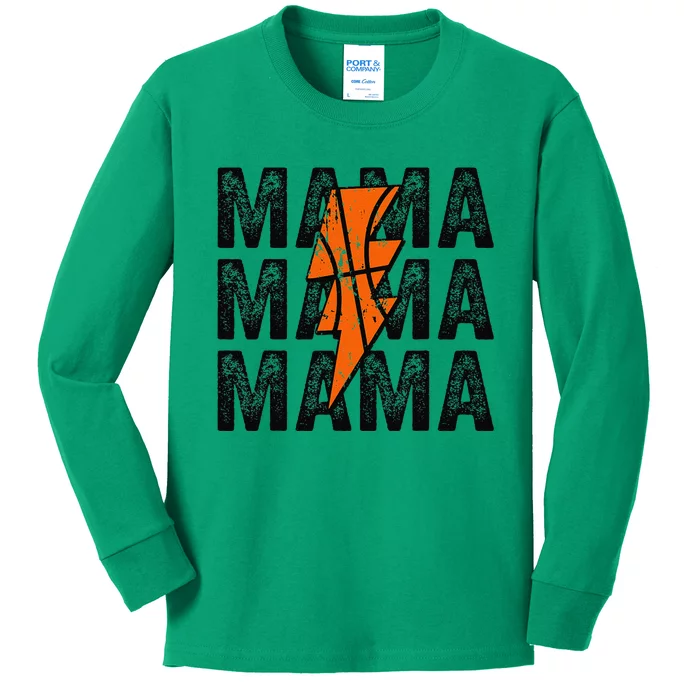 Basketball Mama Distressed Lightning Bolt Mom Kids Long Sleeve Shirt