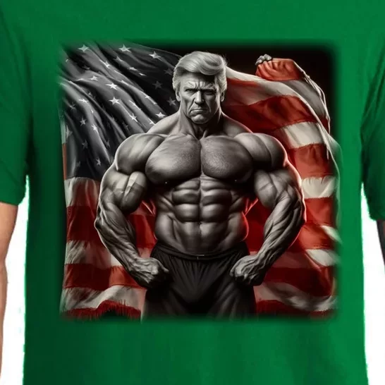 Buff Muscle Donald Trump American Flag Illustration Proud Funny Gift Pajama Set