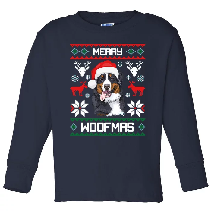 Bernese Mountain Dog Gift For Merry Christmas Woofmas Berner Toddler Long Sleeve Shirt