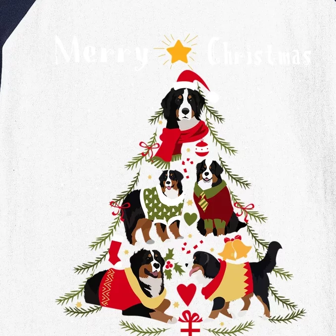 Bernese Mountain Dog Christmas Tree Xmas Gift Baseball Sleeve Shirt