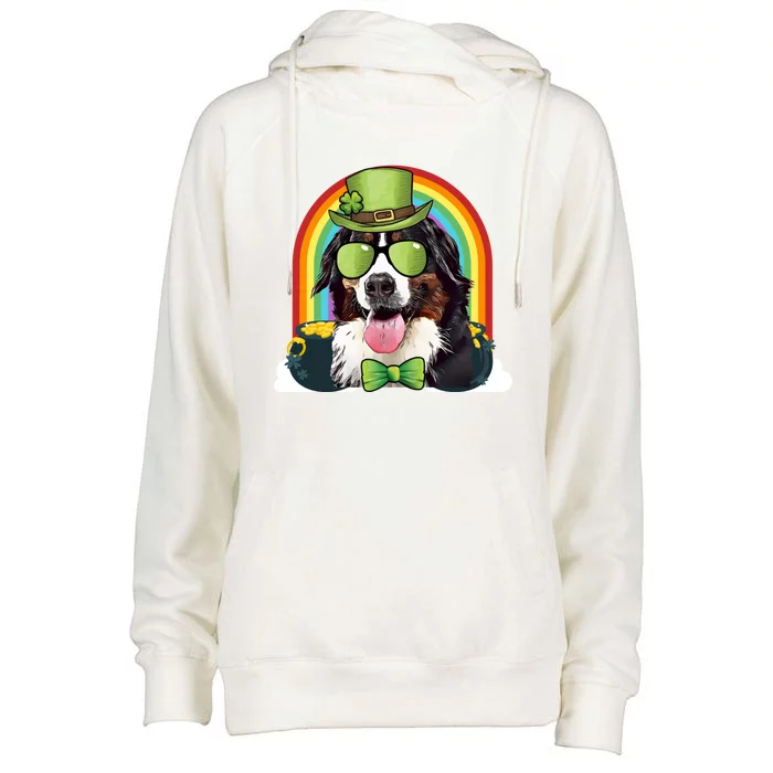 Bernese Mountain Dog Leprechaun Funny St Patricks Day Gift Womens Funnel Neck Pullover Hood