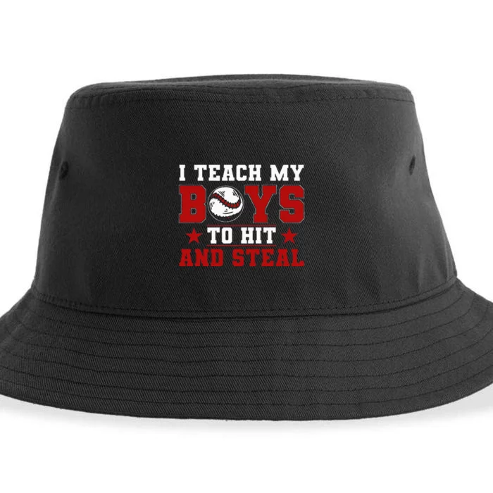 Baseball Mom Dad I Teach My To Hit And Steal Sustainable Bucket Hat