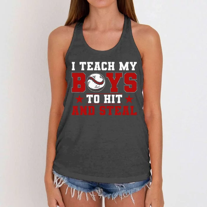 Baseball Mom Dad I Teach My To Hit And Steal Women's Knotted Racerback Tank