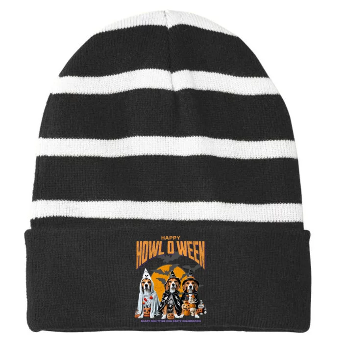 Beagle Mom Dad Halloween Lovers Striped Beanie with Solid Band