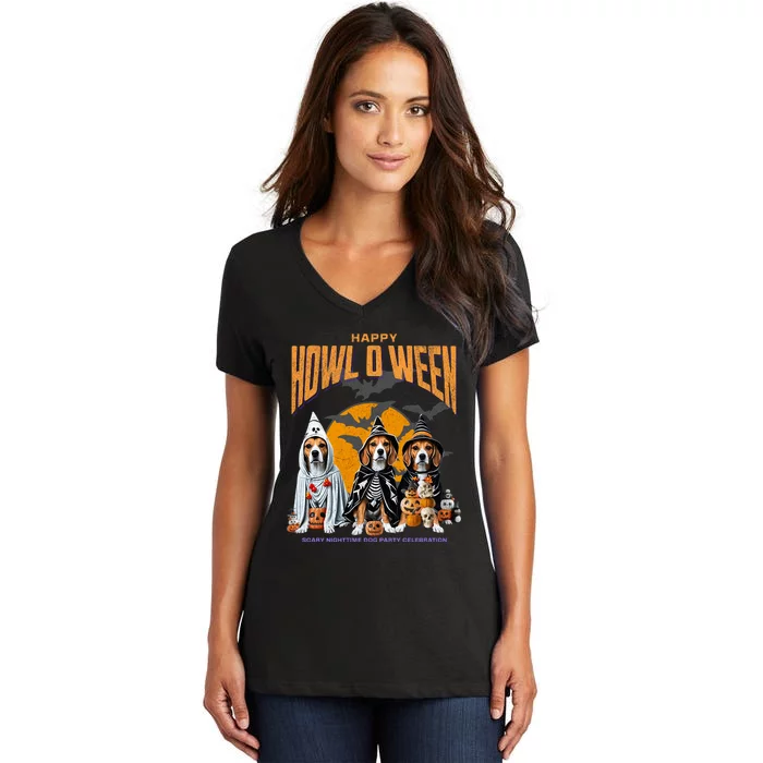 Beagle Mom Dad Halloween Lovers Women's V-Neck T-Shirt