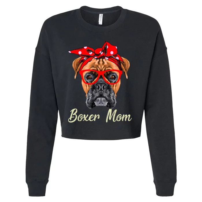 Boxer Mom Dog Women Cropped Pullover Crew