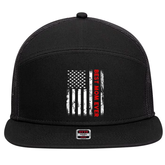 Best Mom Ever US American Flag Graphic Tee Mothers Day 7 Panel Mesh Trucker Snapback Hat