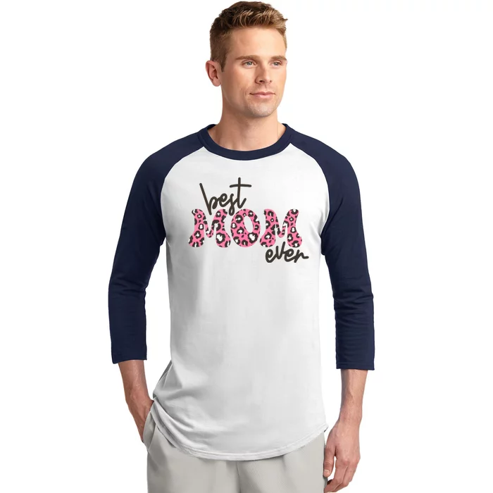 Best Mom Ever Cheetah Print Cute Gift Baseball Sleeve Shirt