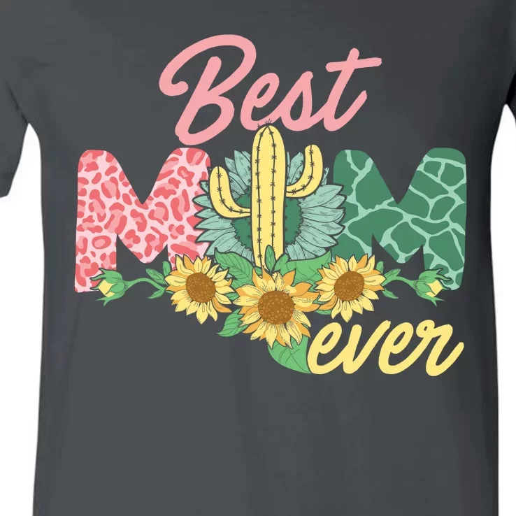 Best Mom Ever Sunflower Cactus Cute Mother's Day V-Neck T-Shirt